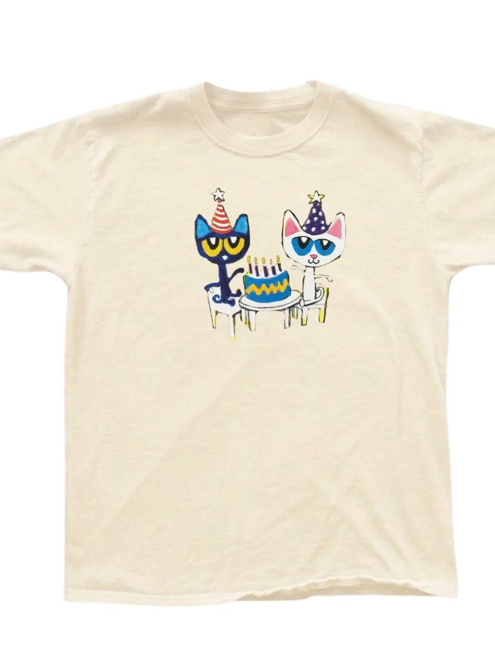 Gildan Party Cats Graphic Tee in Cream with Colorful Print